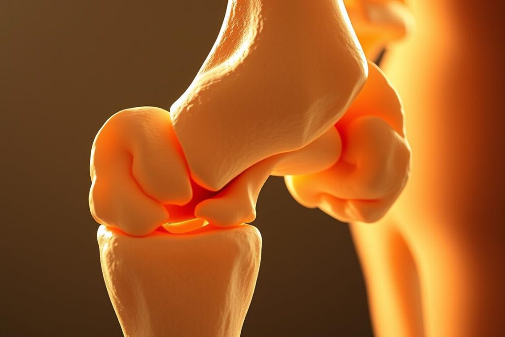 A detailed cross-section of the human femur, capturing the intricate trabecular and cortical bone structures that comprise the bone density. Illuminated by a warm, natural light source from the side, casting subtle shadows that accentuate the three-dimensional architecture. The image is rendered with a high level of anatomical accuracy, showcasing the complex network of mineralized bone tissue that provides strength and resilience to the skeletal system. The focus is on highlighting the importance of this internal bone density for women's overall health and the benefits of resistance training in maintaining it.