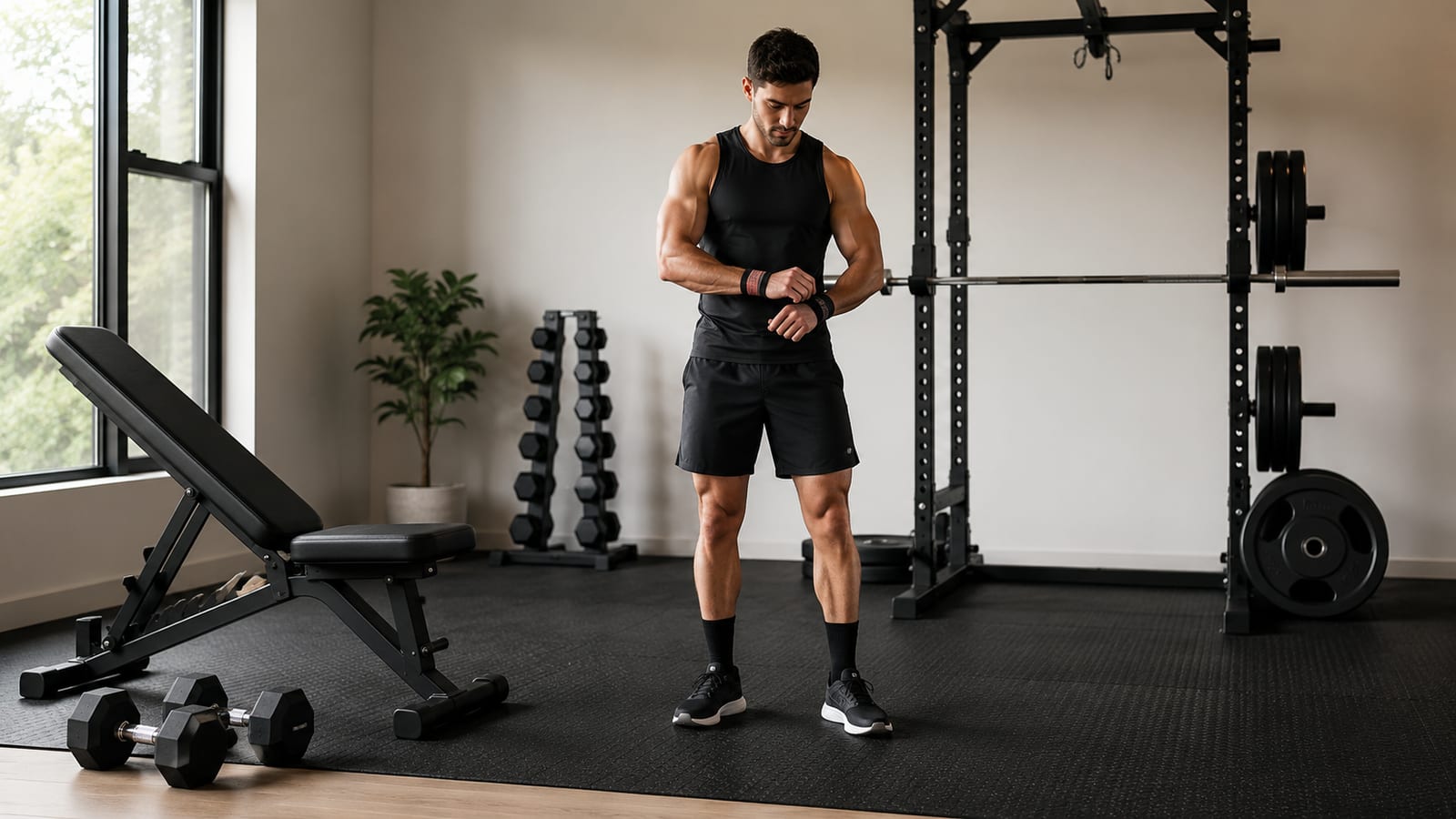 Athletic lifter following a balanced weekly routine across upper-body and lower-body exercises