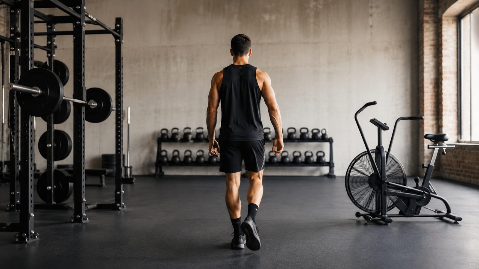 Athlete combining strength equipment and conditioning stations during a balanced weekly workout