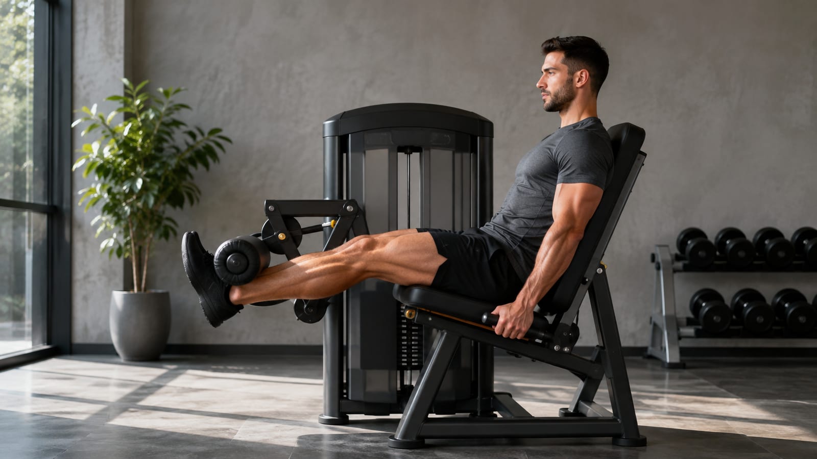 Profile shot of athlete performing leg extension exercise