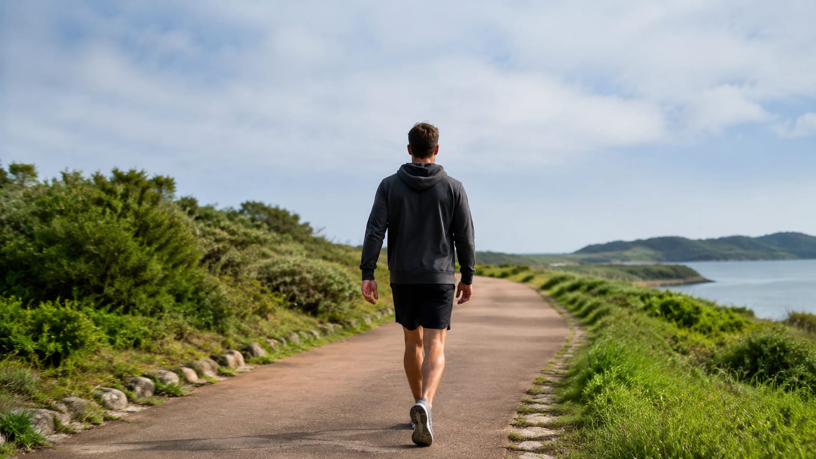 Athlete taking an easy recovery walk to ease post-workout soreness