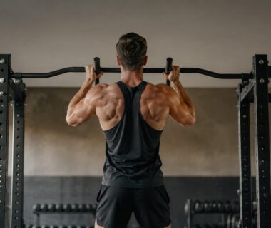 Athlete performing controlled neutral-grip pull-up on a multi-grip bar in a strength gym