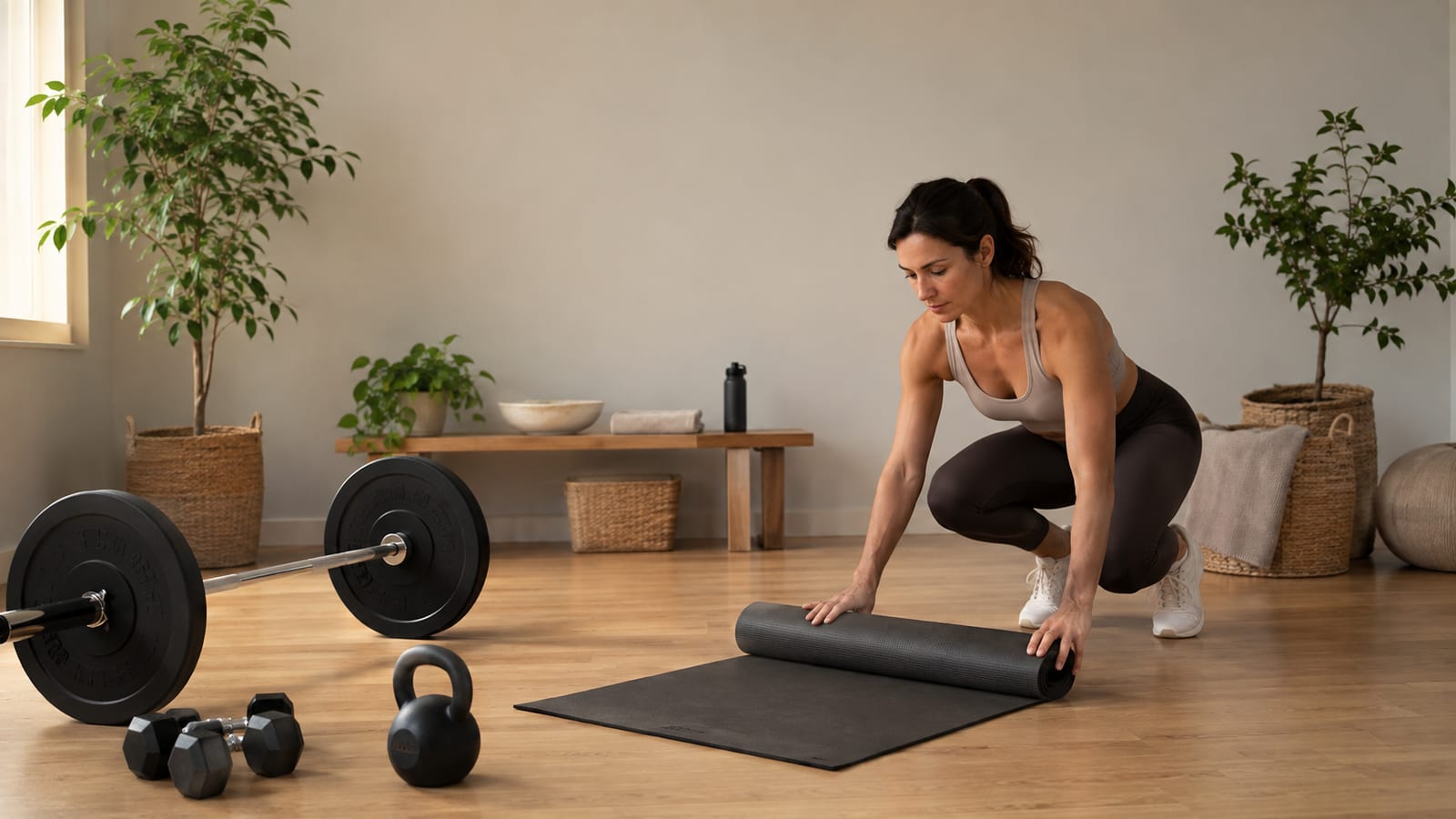 Athlete combining resistance training and Pilates exercises during a balanced weekly workout