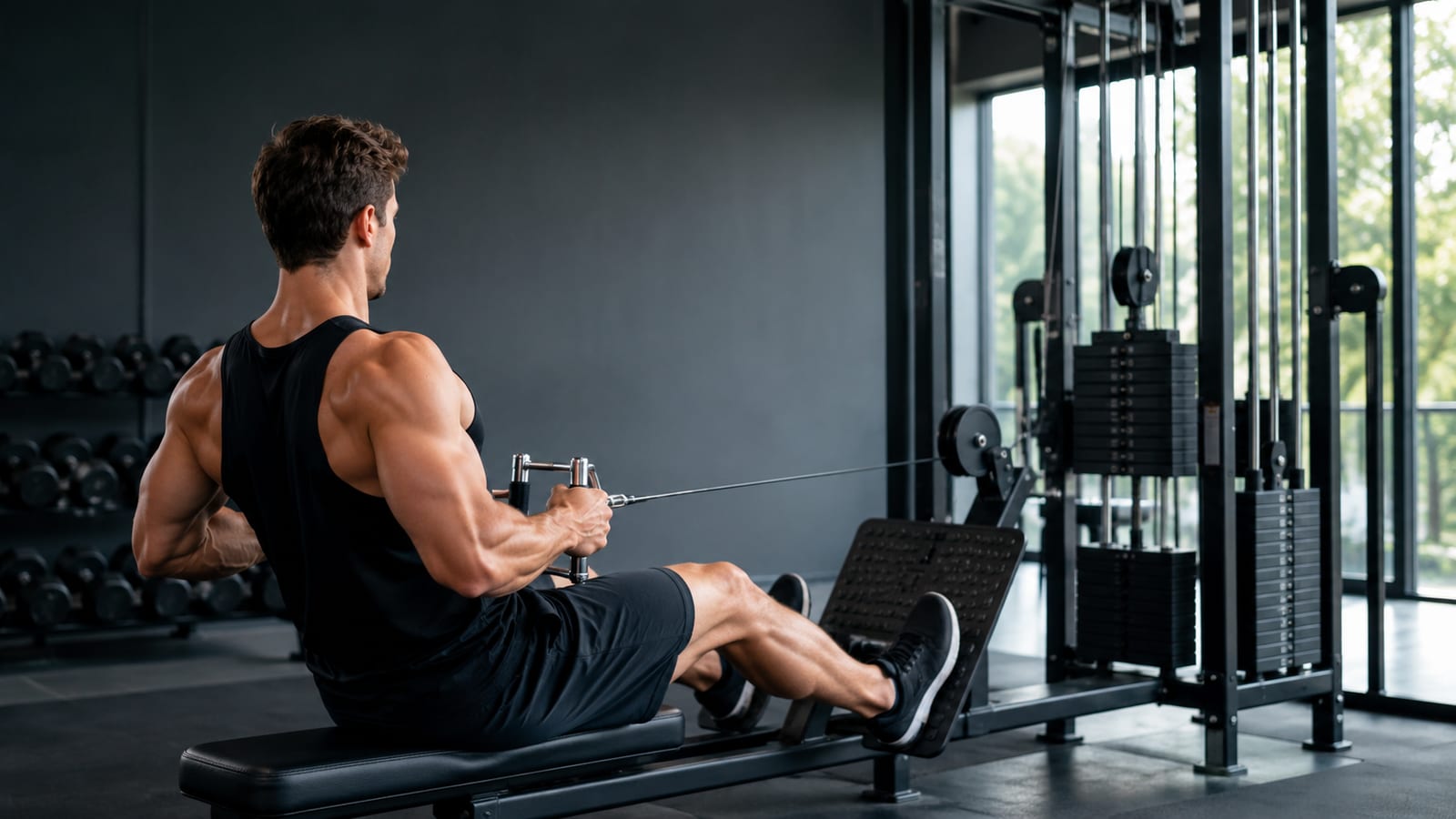 Person practicing slow resistance training with careful posture and moderate lightweight equipment