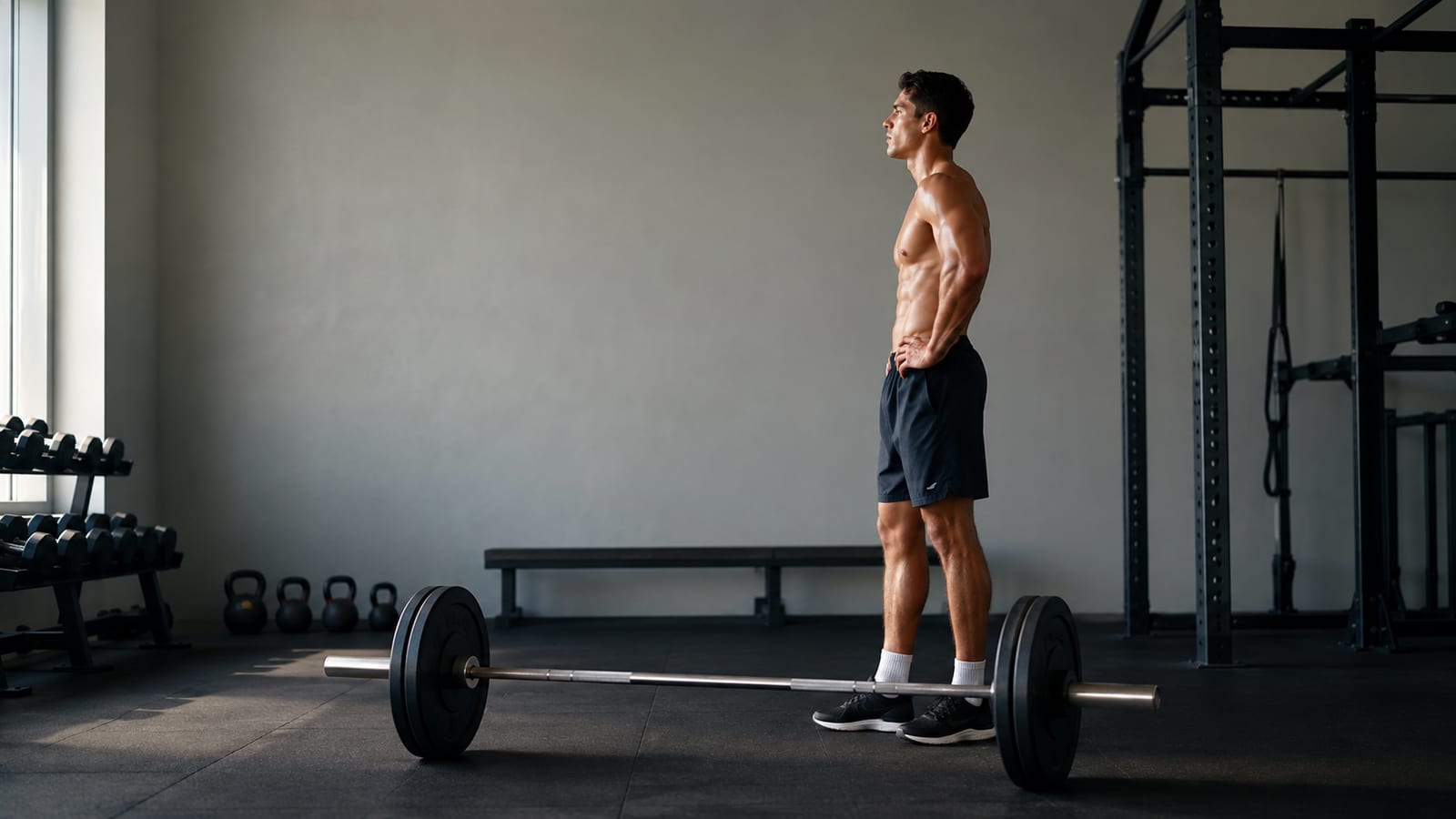 Lifter resetting training weight beside a barbell after a challenging progression plateau