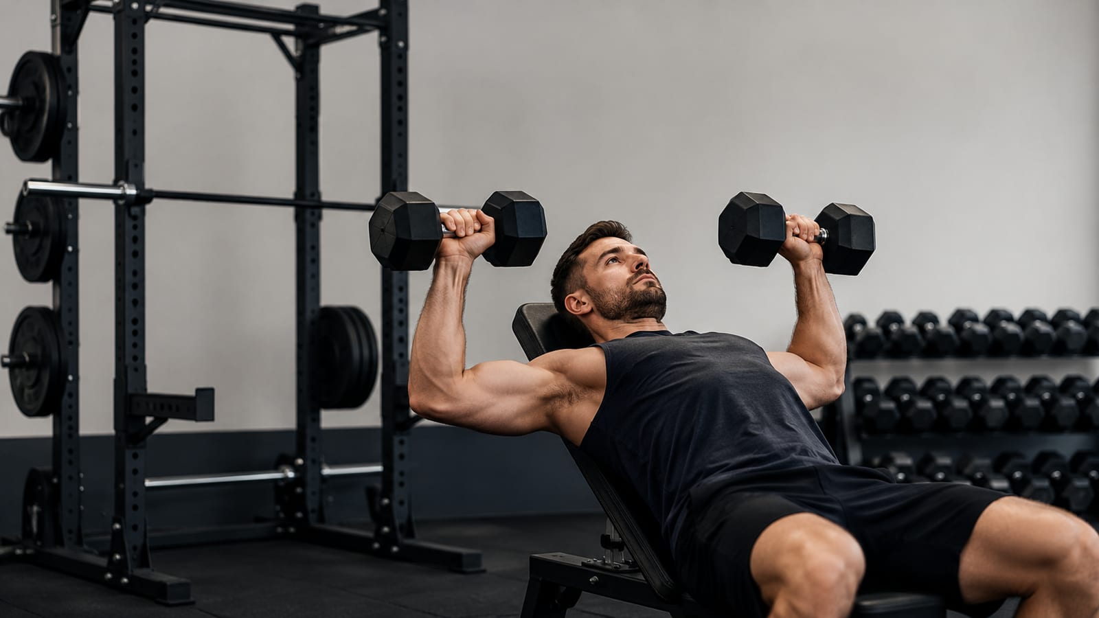 Natural lifter completing a focused compound workout with barbells and dumbbells in a practical gym