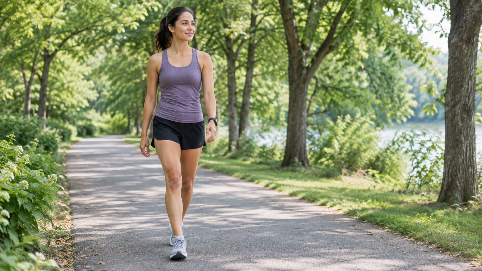 Athlete taking a relaxed walk outdoors the day after strength training